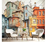 Carta da parati panoramica in seta 3D Architettura Storica Urbana, 200 x 140cm, Poster murale, Pittura Ad Acquerello, Decorazione della parete Per soggiorno Camera da letto Sala da pranzo Murale