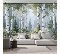 Carta da parati panoramica in seta 3D Pittura Realistica, Bianco-Verde Fiori Selvatici Nella Foresta Di Betulle Poster murale, Per soggiorno Camera da letto Sala da pranzo Murale