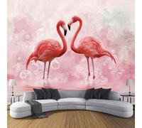 Carta Da Parati Panoramica in Seta Fenicottero In Piedi Sull'Acqua 300x210cm, Ritratto Di Animale Ad Acquerello Decorazione Poster Arte Murale per Casa Ufficio Camera Da Letto Soggiorno, Rosa