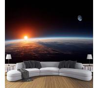 Carta Da Parati Panoramica in Seta Il Sole Sorge All'Orizzonte 300x210cm, Tema Cosmico Decorazione Poster Arte Murale per Casa Ufficio Camera Da Letto Soggiorno, Nero