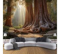 Carta Da Parati Panoramica in Seta La Luce Del Sole Filtra Attraverso La Foresta Di Sequoie 350x256cm, Scenario Naturale Decor Poster Arte Murale per Casa Ufficio Camera Da Letto Soggiorno, Marrone