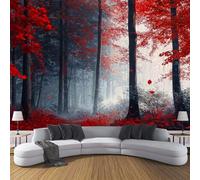 Carta Da Parati Panoramica in Seta Nebbia Nella Foresta Di Aceri Rossi 200x140cm, Paesaggio Naturale Autunnale Carta Da Parati Fotomurale per Soggiorno Camera Ristorante Decorazione Da Parete, Rosso