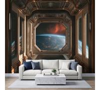 Carta da Parati Panoramica In Tessuto Non Tessuto, 350 x 256 cm Visiva 3D, Corridoio Astronave Terra Carta Da Parati Foto, Per Soggiorno Camera Del Bambino Decorazione Della Parete