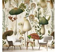 Carta da Parati Panoramica Insetti Funghi 450x315cm Murale in Seta Piante Forestali Poster Murale Giganti Decorazione da Muro per Soggiorno Corridoio Ufficio, Marrone Chiaro