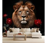 Carta Da Parati Panoramica leone 3D TNT, 200 x 140 Cm - Carta Da Parati Giardino Pastorale Re Leone - Animali Grandi Murali Poster Per Soggiorno,Camera Da Letto,Adulto E Studio