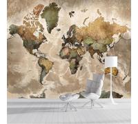Carta da Parati Panoramica Mappa Del Mondo 350x250cm Murale in Seta Poster Retrò Poster Murale Giganti Decorazione da Muro per Soggiorno Corridoio Ufficio, Marrone