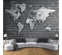 Carta da Parati Panoramica Mappa Mondo Retrò Campagna Muro Mattoni Foto Wallpaper Poster Gigante Design 400×280cm Murale Decor della Parete Soggiorno Camera da Letto Carta da Parati