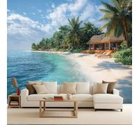 Carta Da Parati Panoramica Mare Blu Spiaggia 3D TNT, 200 x 140 Cm - Carta Da Parati Vista sul mare - Paesaggio Grandi Murali Poster Per Soggiorno,Camera Da Letto,Adulto E Studio