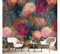 Carta da Parati Panoramica Medioevo E Moderno, 300x210cm Decorativo Sfondo Anemone Crisantemo Retrò Carta da Parete Seta Decorazioni da Parete per Soggiorno Camera Da Letto e Cucina, Rosso Scuro