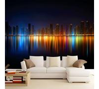 Carta da Parati Panoramica Moderno Città Dubai, Blu Scuro Carta da Parati Murale 300 x 210 cm (L x A) - Fotomurale Per Soggiorno Camera da Letto Dei Bambini E Studio