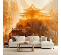 Carta Da Parati Panoramica Montagna 3D TNT, 200 x 140 Cm - Carta Da Parati Padiglione d'Oro - Scenario naturale Grandi Murali Poster Per Soggiorno,Camera Da Letto,Adulto E Studio