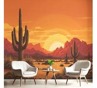 Carta Da Parati Panoramica Montagne Del Deserto Ambra Fotomurale Poster Cactus Al Tramonto Grande Murale Decor Da Parete Soggiorno Camera Letto Bambini Carta Da Parati Muro 150X105Cm
