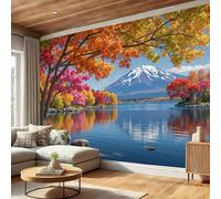 Carta da Parati Panoramica Monte Fuji In Autunno Fotomurali in Seta Laghi Alpini Murale Fotografica XXL Moderne Decorazione da Parete per Soggiorno, Camera da Letto, Studio, 150x105cm, Arancia