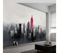 Carta da parati panoramica nebbia geometria edifici, carta da parati tessuto non architettura urbana per camera da letto soggiorno sala da pranzo - Decorazione murale moderna sfondo 350L x 256A cm