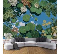 Carta da Parati Panoramica Ninfee E Piante Esotiche, Fotomurali in Seta Vista Dall'Alto Stagno XXL Poster Gigante Decorazione da Parete per Soggiorno, Camera, Ristorante, Verde Scuro, 200x140cm