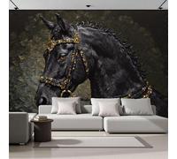 Carta Da Parati Panoramica Nobile Cavallo Nero, 200x140cm Fotomurale in Seta Murali Stile Classico Della Pittura A Olio per Soggiorno Corridoio Ufficio Decorazione Grandi Murali Poster
