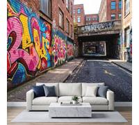 Carta da Parati Panoramica Non tessuta 300x210cm Stile Pop, Vicolo Graffiti Vista Strada Adolescente Carta Da Parati Foto, Per Soggiorno Camera Del Bambino Decorazione Della Parete