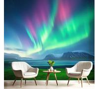 Carta da Parati Panoramica Paesaggio Fantasy 3D di Seta, 350Lx256A cm, Aurora Boreale In Islanda Grandi Murali Blu-verde, per Soggiorno, Camera da Letto Studio Camera dei Bambini Decorazione