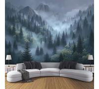 Carta da Parati Panoramica Paesaggio Forestale Fotomurali in Seta Pini Della Valle Murale Fotografica XXL Moderne Decorazione da Parete per Soggiorno, Camera da Letto, Studio, 150x105cm, Grigio-Verde