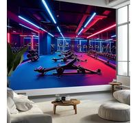 Carta da parati panoramica per palestra al neon, carta da parati personalizzata viola, murale moderna per soggiorno o camera da letto, pittura murale decorativa, 250 x 175 cm (L x A)
