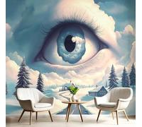 Carta da Parati Panoramica Realismo Magico 3D di Seta, 150Lx105A cm, Occhio Gigante Del Cielo Grandi Murali Grigio, Blu Bianco, per Soggiorno, Camera da Letto Studio Decorazione