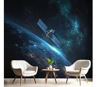 Carta Da Parati Panoramica Satellite Terrestre Blu Profondo Fotomurale Poster Paesaggio Cosmico Grande Murale Decor Da Parete Soggiorno Camera Letto Bambini Carta Da Parati Muro 250X175Cm