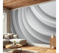 Carta Da Parati Panoramica Schema Ad Arco Concentrico 300L×210Acm, Grigio Chiaro Murales In Seta - Stile Geometrico Moderno Poster Decor Da Parete Per Soggiorno Ufficio Corridoio Muro Di Sfondo