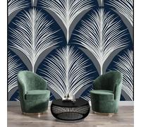 Carta da Parati Panoramica Simmetrico Geometrico Motivo, Carta da Parati Seta Poster Murale Foglia Di Palma, 450 x 315cm (L×H) Grigio Scuro Poster Quadri Fotografici Murali Per Camera Soggiorno