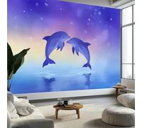 Carta da Parati Panoramica Sognatore Animale Delfini Romantici 350 x 256 cm Carta da Parati in Tessuto non tessuto, Arazzo da Parete per Camera Soggiorno Camera dei Bambini Decorazione Murale - Viola