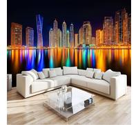 Carta da Parati Panoramica Squisito Città Dubai, Nero Carta da Parati Murale 300 x 210 cm (L x A) - Poster Decorativo Per Soggiorno Camera da Letto Dei Bambini E Studio