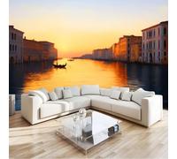 Carta da Parati Panoramica Squisito Tramonto Fiume Venezia, Giallo Carta da Parati Murale 200 x 140 cm (L x A) - Poster Decorativo Per Soggiorno Camera da Letto Dei Bambini E Studio
