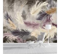 Carta da Parati Panoramica Stile Bohémien 150x105cm Fotomurali in Seta Vecchie Piume XXL Poster Gigante Design Decorazione da Parete per Soggiorno Camera Ristorante Camera dei Bambini, Grigio