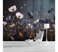 Carta da Parati Panoramica Stile Campo 150x105cm Fotomurali in Seta Fiori Selvatici D'Epoca XXL Poster Gigante Decorazione da Parete per Soggiorno Camera Ristorante Camera dei Bambini, Grigio Scuro