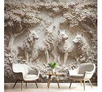 Carta da Parati Panoramica Stile Rilievo Animale Tridimensionale 250L × 175A cm Carta da Parati Fotografica in Seta 3D Lupi Scena Nella Foresta Poster Gigante Murale
