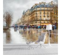 Carta da Parati Panoramica Strade Di Parigi, Fotomurali in Seta Pittura A Olio Astratta XXL Poster Gigante Decorazione da Parete per Soggiorno, Camera, Ristorante, Giallo, 300x210cm