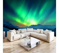 Carta da Parati Panoramica Surrealismo Aurora Norvegia, Verde Carta da Parati Murale 400 x 280 cm (L x A) - Poster Decorativo Per Soggiorno Camera da Letto Dei Bambini E Studio