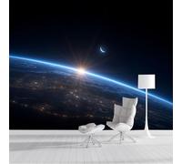 Carta Da Parati Panoramica Terra Luna 150x105cm, Murale in Seta Tema Spaziale, Blu Poster Murale Giganti Decorazione Da Muro per Camera Dei Bambini