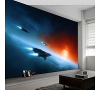 Carta da parati panoramica universo astronave pianeta, foto murale moderna 500L x 280A cm - Carta da parati decorazione casa stile di arte digitale per soggiorno camera dei bambini ufficio