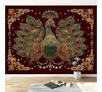 Carta da parati panoramica vintage animali pavone floreale, carta da parati tessuto non glam per camera da letto soggiorno sala da pranzo - Decorazione murale moderna sfondo 400L x 280A cm
