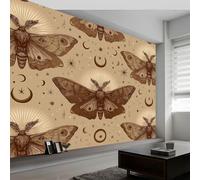 Carta da parati panoramica vintage luna stelle falena, foto murale moderna 450L x 280A cm - Carta da parati decorazione casa arte astratta per soggiorno camera dei bambini ufficio