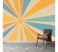 Carta da parati panoramica vintage sole strisce, foto murale moderna 250L x 175A cm - Carta da parati decorazione casa arte digitale per soggiorno camera dei bambini ufficio