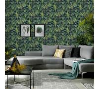 Paradisio Tropicale Esotico Foglia Erismann Carta da Parati Blu Scuro 6303-08