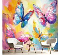 Carta da Parati Pennellate Di Pittura A Olio, 350x250cm Fotomurali in Seta Farfalle Che Svolazzano XXL Poster Gigante Design Decorazione da Muro per Camera da Letto, Soggiorno, Bagno, Multicolore
