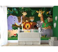 Carta da Parati per Bambini Animali Selvatici Giungla Murale Camera Letto Vivaio