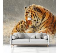 Carta da Parati per Bambini Scena Di Neve Tigre Animale Inverno, Fotomurali Fotografica Murale Moda Decorazione da Muro Poster Giganti da Parete 368x254 cm per Camera da Letto