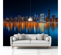 Carta da Parati per Bambini Vista Notturna New York City Empire State Blu, Fotomurali Fotografica Murale Moda Decorazione da Muro Poster Giganti da Parete 400x280 cm per Camera da Letto