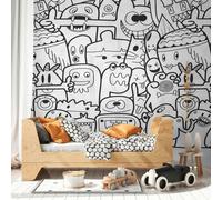 Carta Da Parati Per La Stanza Dei Bambini Con Motivi Di Mostri Allegri E Una Gr