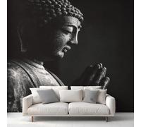 Carta da parati per meditazione, nera e grigia, per camera da letto, con foto di Buddha asiatico, per soggiorno, in tessuto non tessuto, decorazione murale, 350 cm x 256 cm