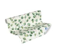 Carta da parati per pareti soggiorno DESIGNDROP - carta da parati non tessuta preincollata in bianco, verde - 10,05 m x 0,53 m - Carta da parati floreale con viticcio di foglie il soggiorno - 784541