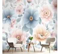 Carta da parati Pittura A Inchiostro Fiori 350×256cm - Fotomurali in TNT Murale alla Pesca Petali Decorazione da Muro XXL Poster Gigante Design Cameretta Carta per Pareti Bianco